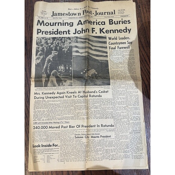 Mourning America Buries President JFK Nov 25, 1963 Jamestown Post-Journal - Picture 1 of 4